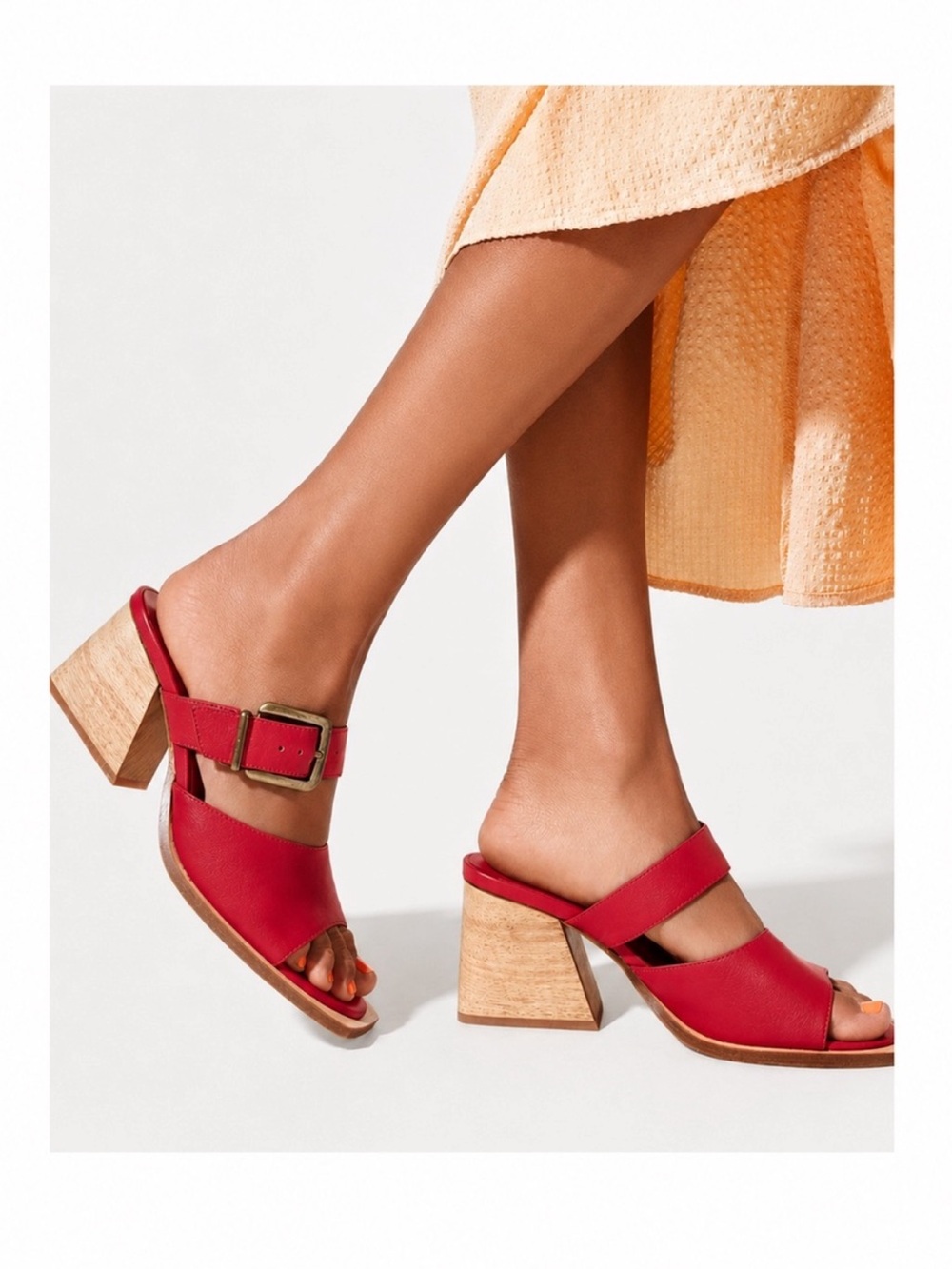 Women’s Red Leather Block Heel Sandals